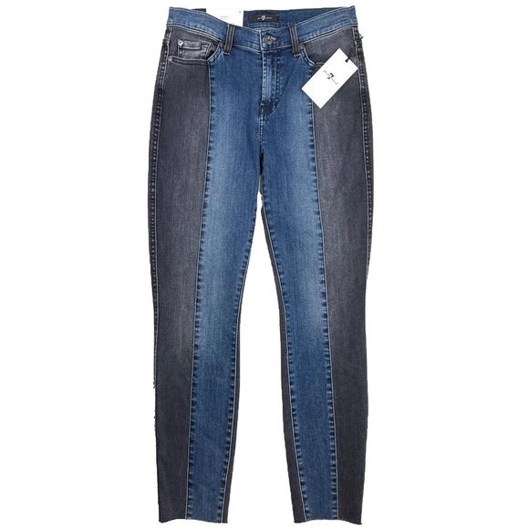 7FAM The Ankle Super Skinny Jean Two Tone Mid-Rise Blue Black 27 NWT - Picture 1 of 8